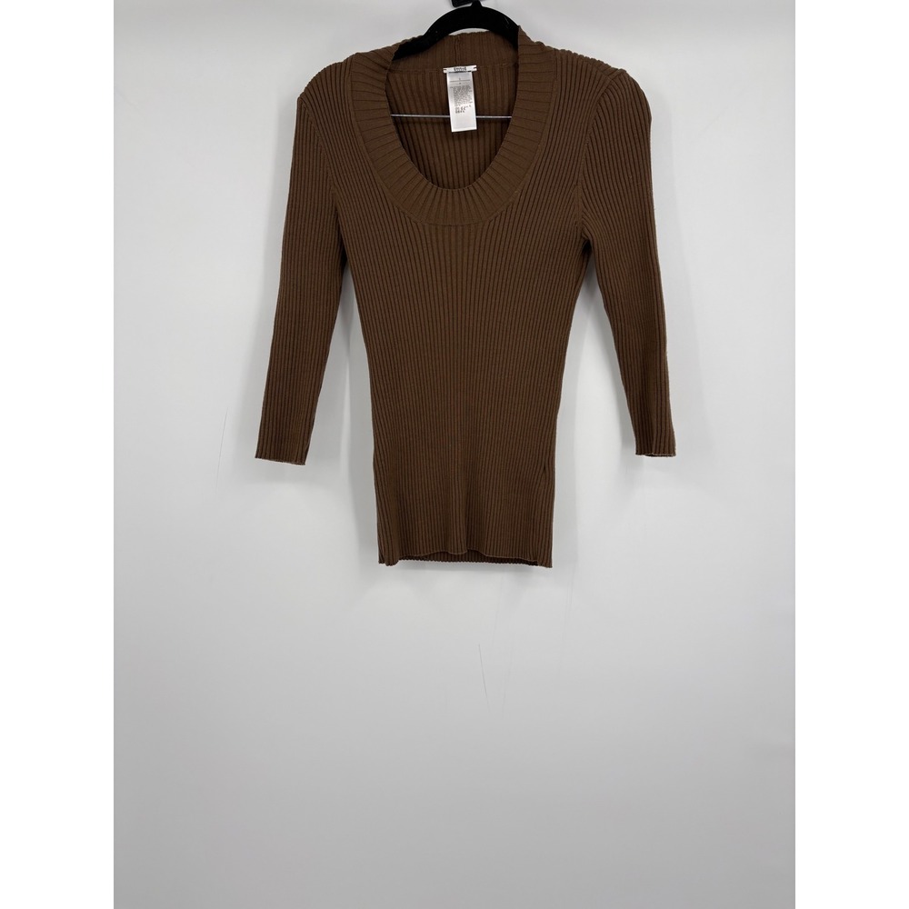 Wolford Ribbed Knit Brown 3/4 Sleeve Scoop Neck Sweater Top Size S